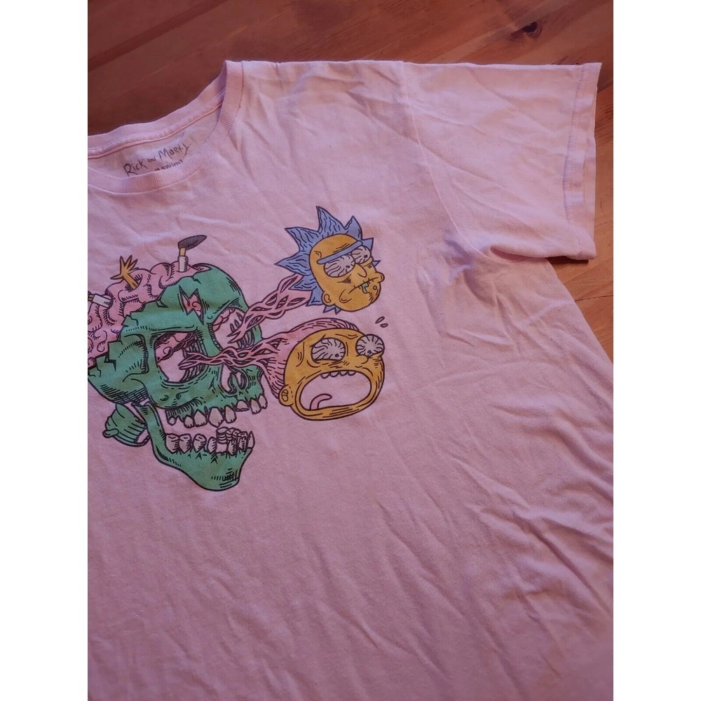 Rick & Morty Skull Eyes T-Shirt Pink  Medium Size Adult Swim read HOLES‎